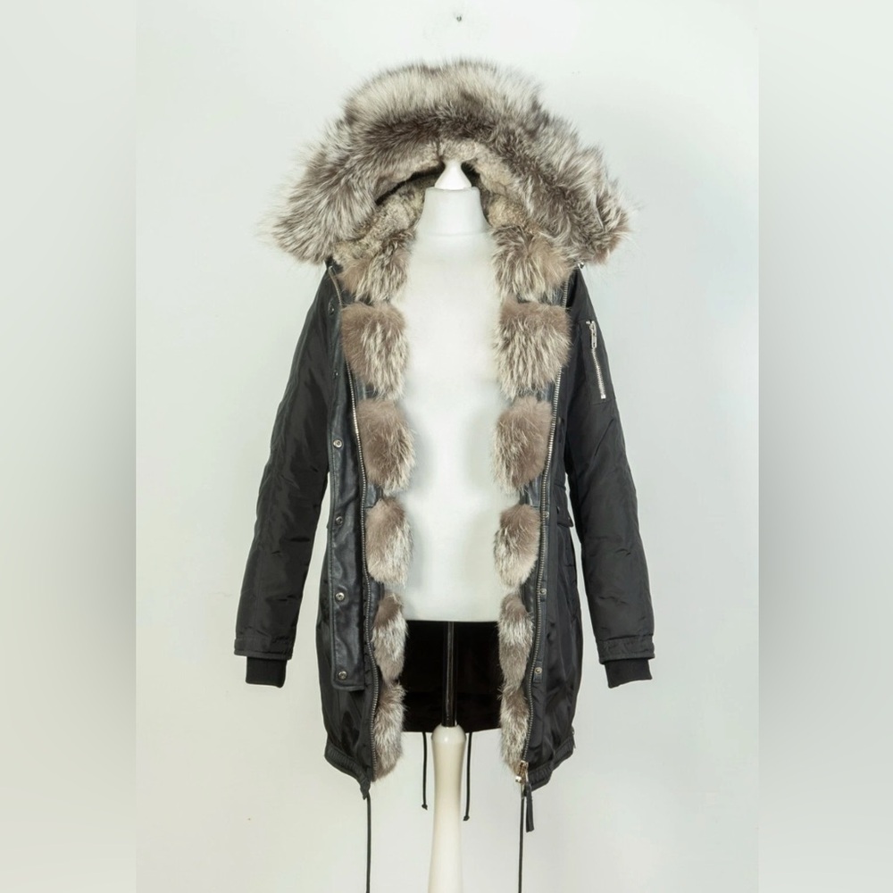 Nicole  Benisti Black Fur-Trimmed Parka size XS NEW